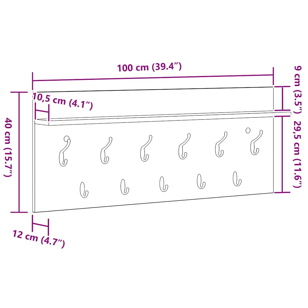 vidaXL Table de chevet murale chêne artisanal 100 x 40 x 12 cm