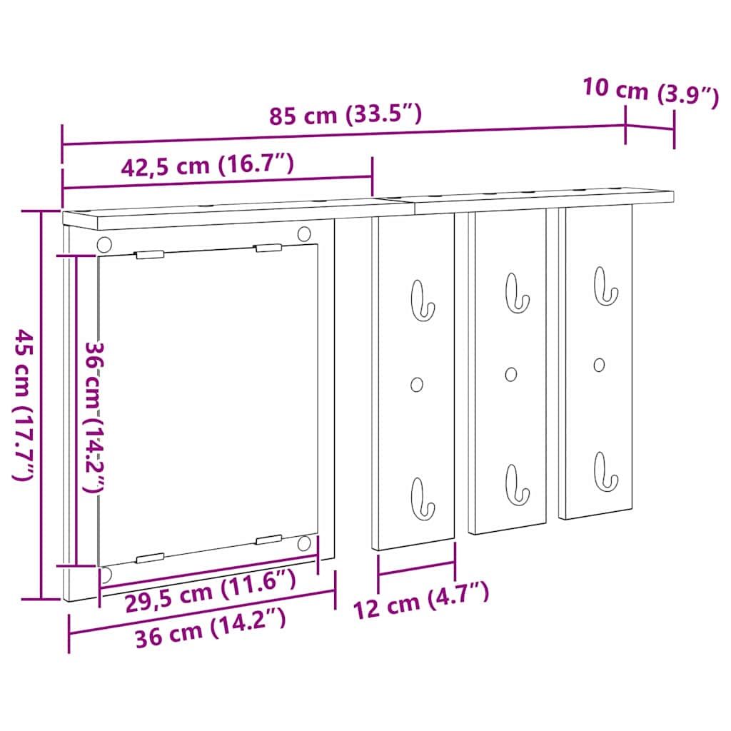 vidaXL Wandmontierter Kleiderständer Grau Sonoma 85 x 10 x 45 cm