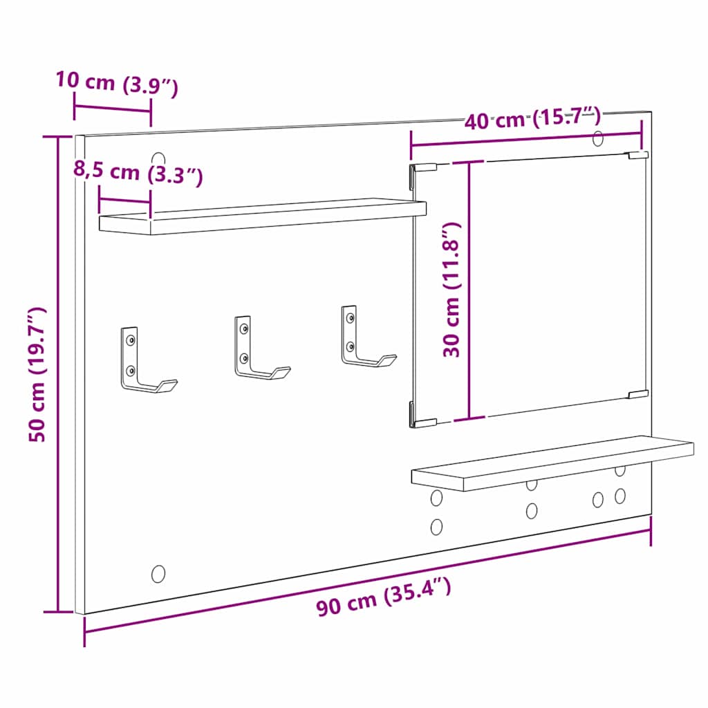 Wandmontierter nachttisch mit Regal Beton Grau 90 x 10 x 50 cm