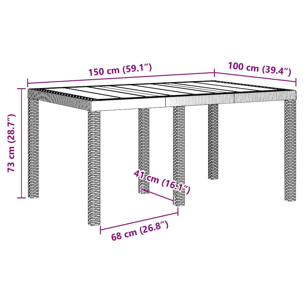 vidaXL Table de jardin blanc 150 x 100 x 73 cm résine tressée