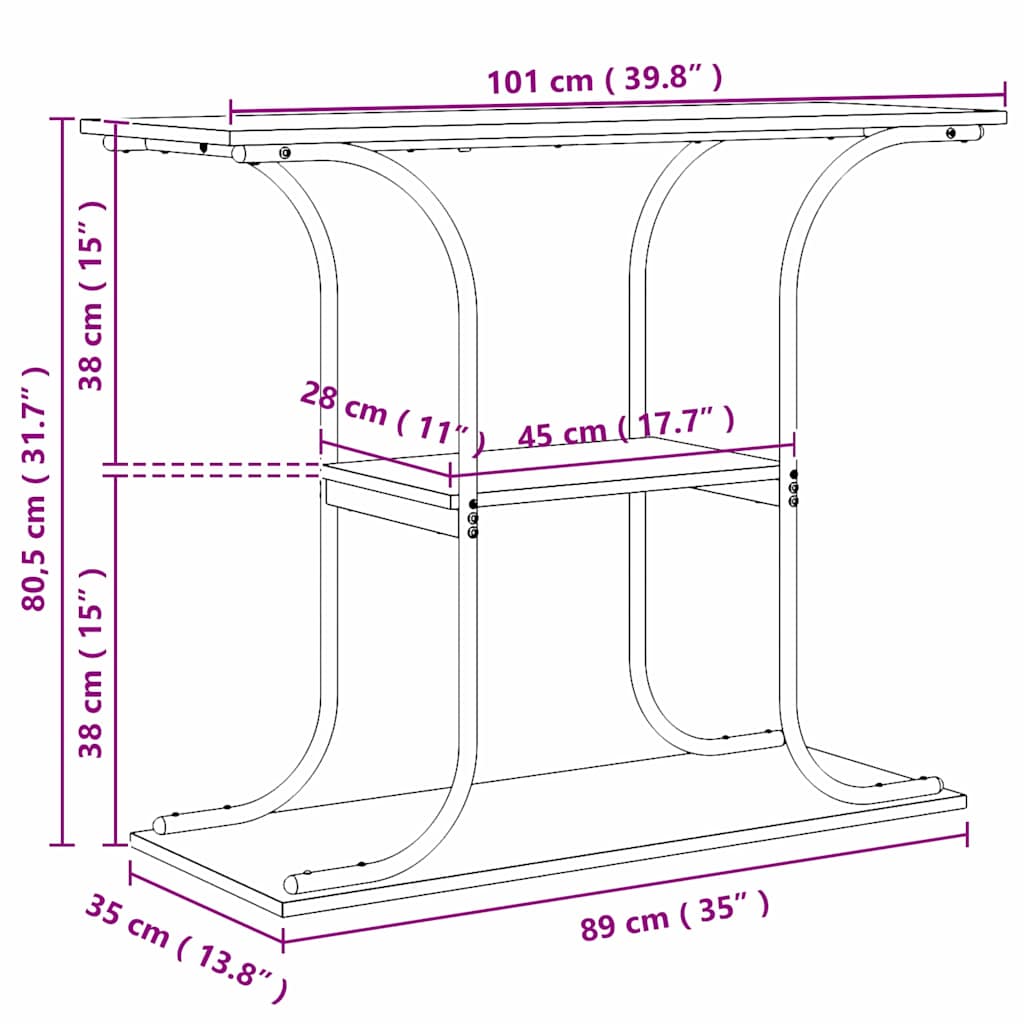 vidaXL Konsolentisch Graues Sonoma 101 x 35 x 80,5 cm Holzwerkstoff