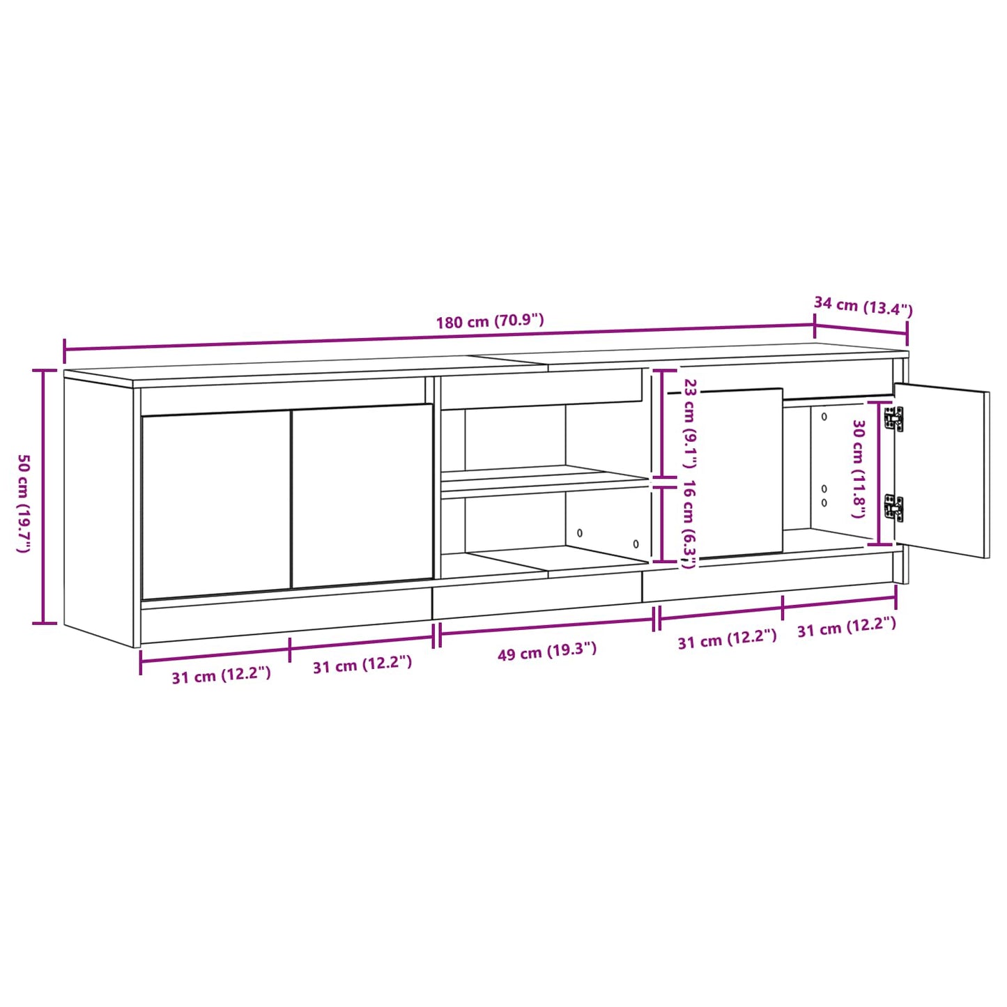 vidaXL TV-Einheiten 2 pcs Braun 180 x 34 x 50 cm Holzwerkstoff