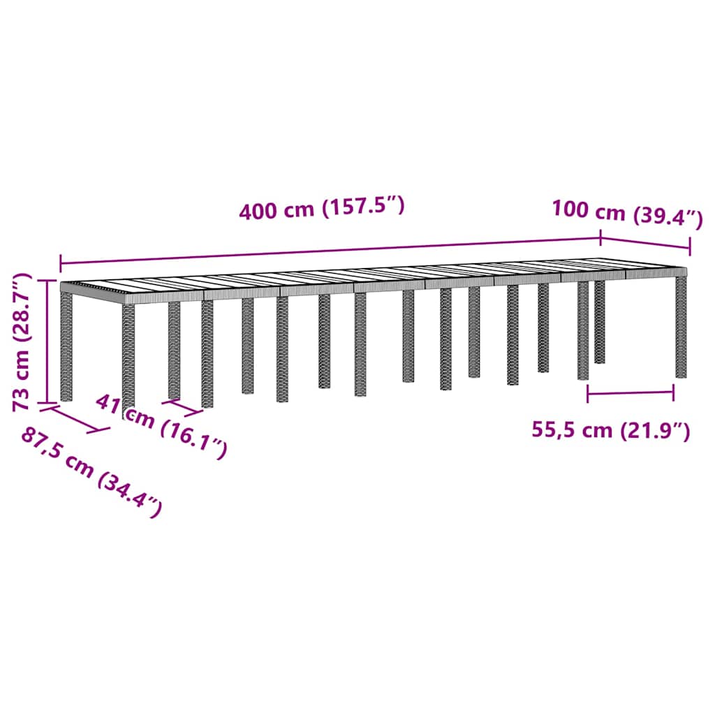 vidaXL Gartentisch Weiß 400 x 100 x 73 cm Poly-Rattan