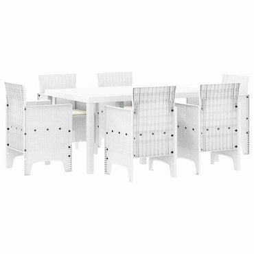vidaXL Garten Essgruppe 7 pcs Weiß Polt Rattan