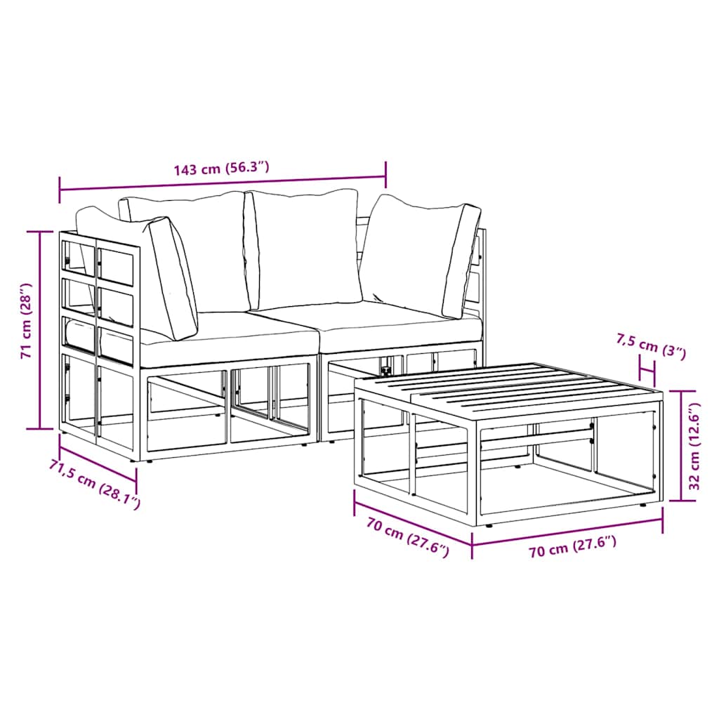 vidaXL Gartensofa-set 3 pcs Schwarz Metall
