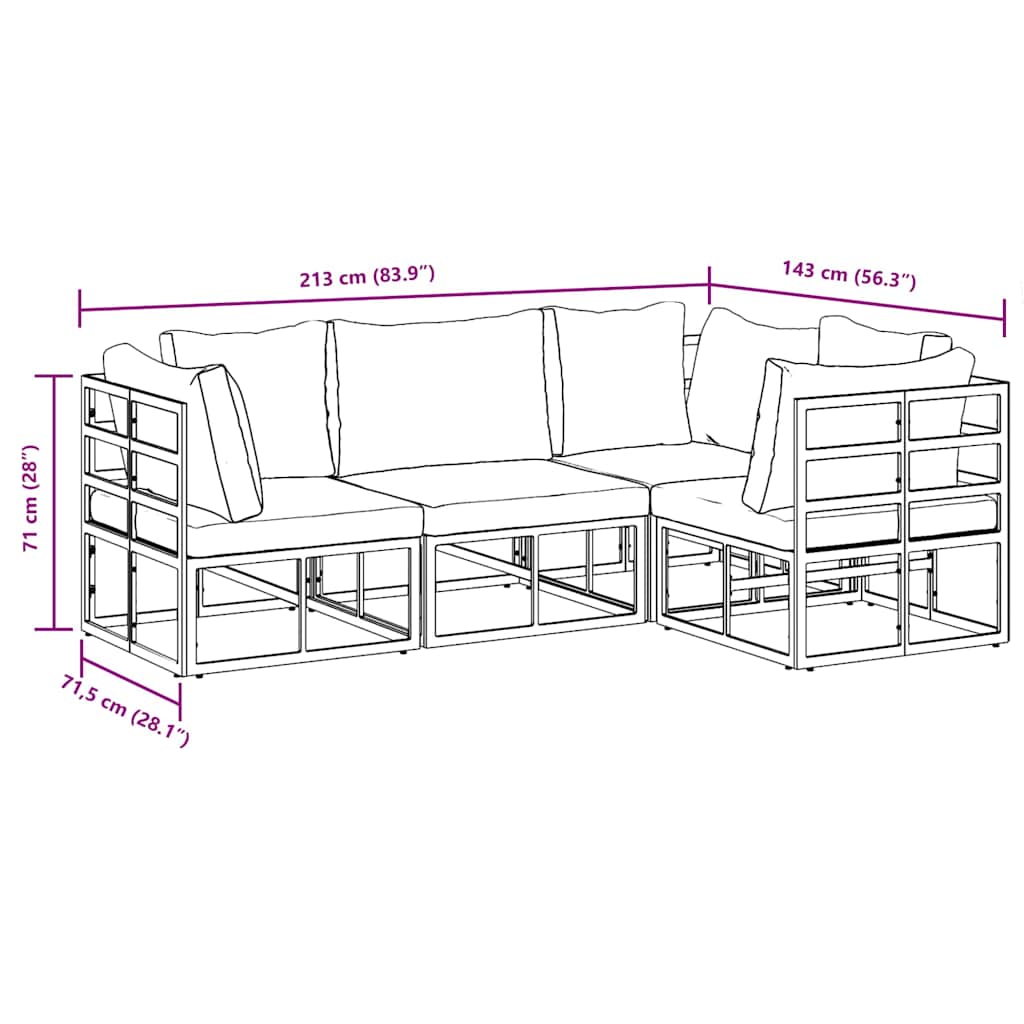 vidaXL Salon de jardin avec coussins 4 pcs Noir Aluminium