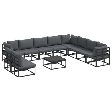 vidaXL Ensemble de canapés de jardin avec coussins 11 pcs Noir Aluminium