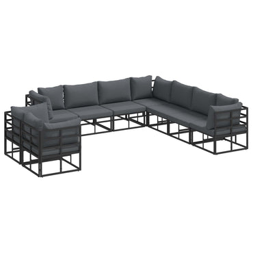 vidaXL Salon de jardin avec coussins 9 pcs Noir Aluminium