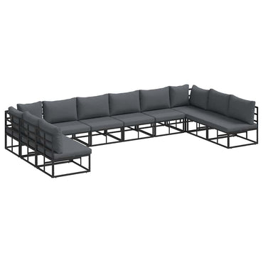 vidaXL Canapé de jardin avec coussins 10 pcs Noir Aluminium