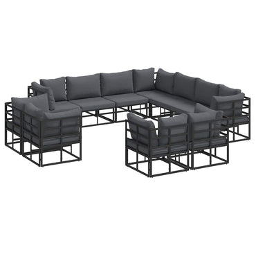 vidaXL Ensemble de canapés de jardin avec coussins 11 pcs Aluminium Noir