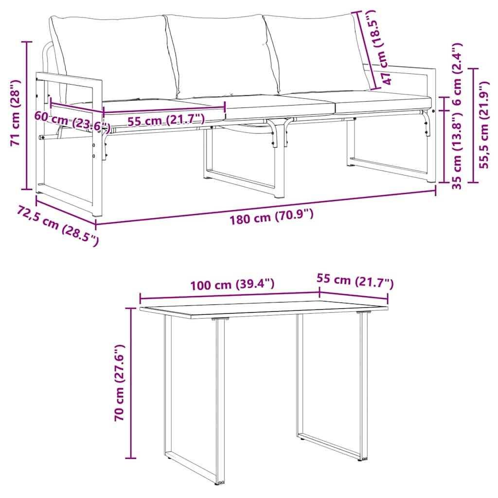 vidaXL Salon de jardin avec coussins 6 pcs Acier Noir