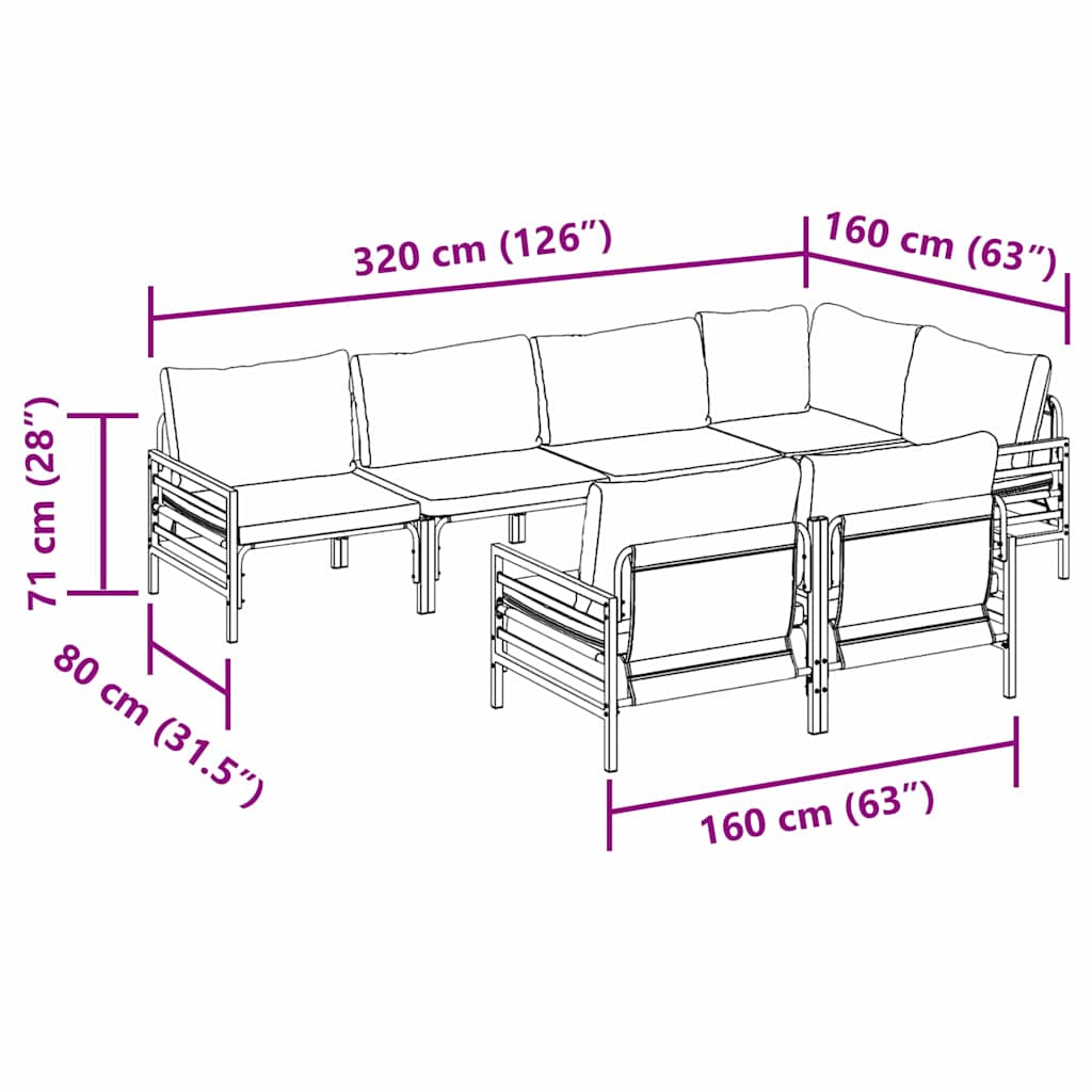 vidaXL Gartensofa-set mit Kissen 7 pcs Schwarz Stahl