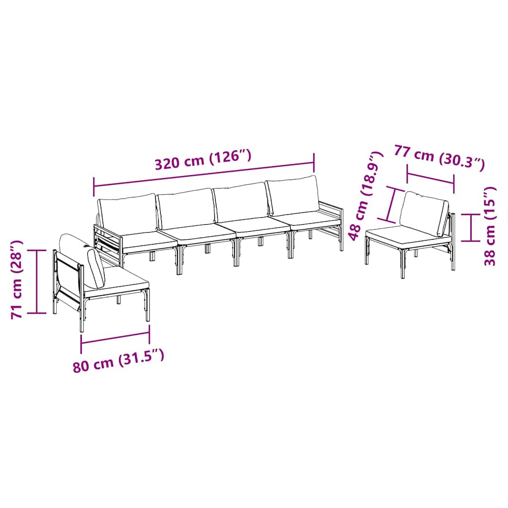 vidaXL Salon de jardin avec coussins 6 pcs Acier Noir