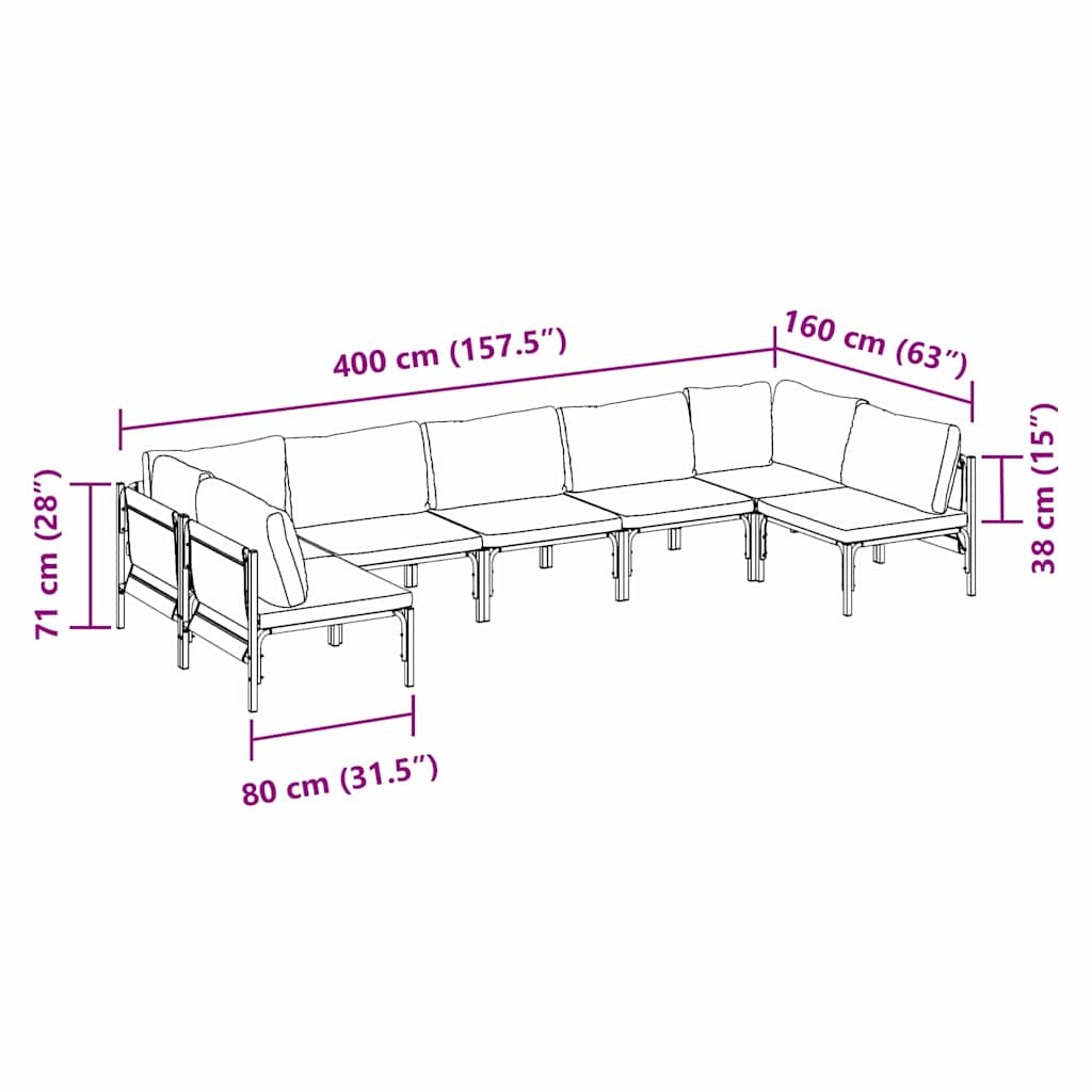 vidaXL Ensemble de canapés de jardin avec coussins 7 pcs Noir Acier