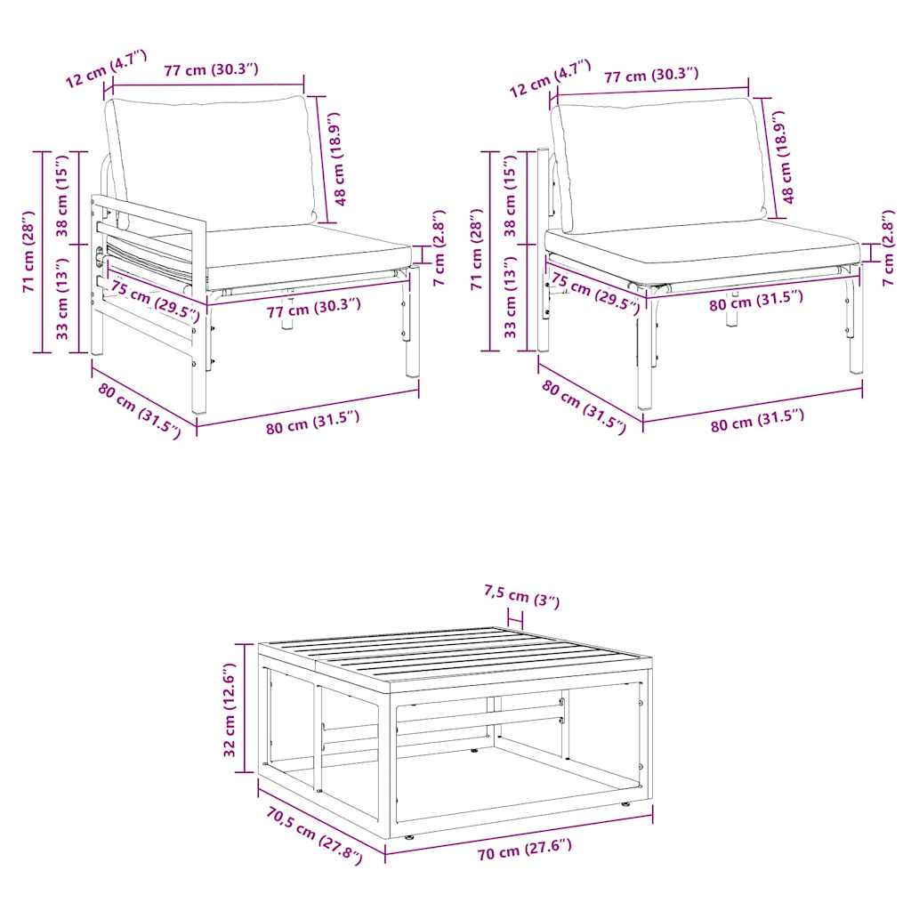 vidaXL Ensemble de canapés de jardin avec coussins 8 pcs Noir Acier