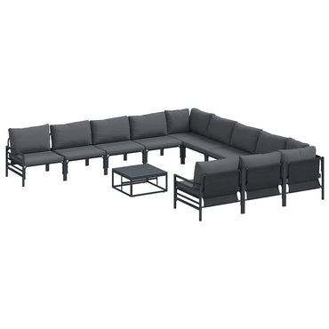 vidaXL Salon de jardin avec coussins 12 pcs Acier noir