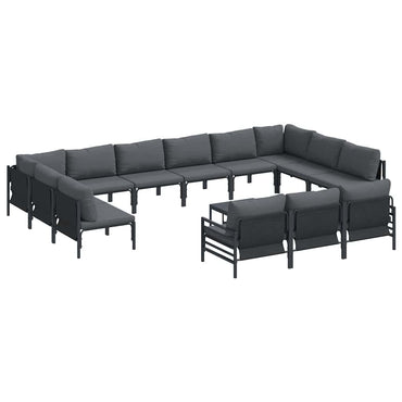 vidaXL Salon de jardin avec coussins 14 pcs Noir Acier