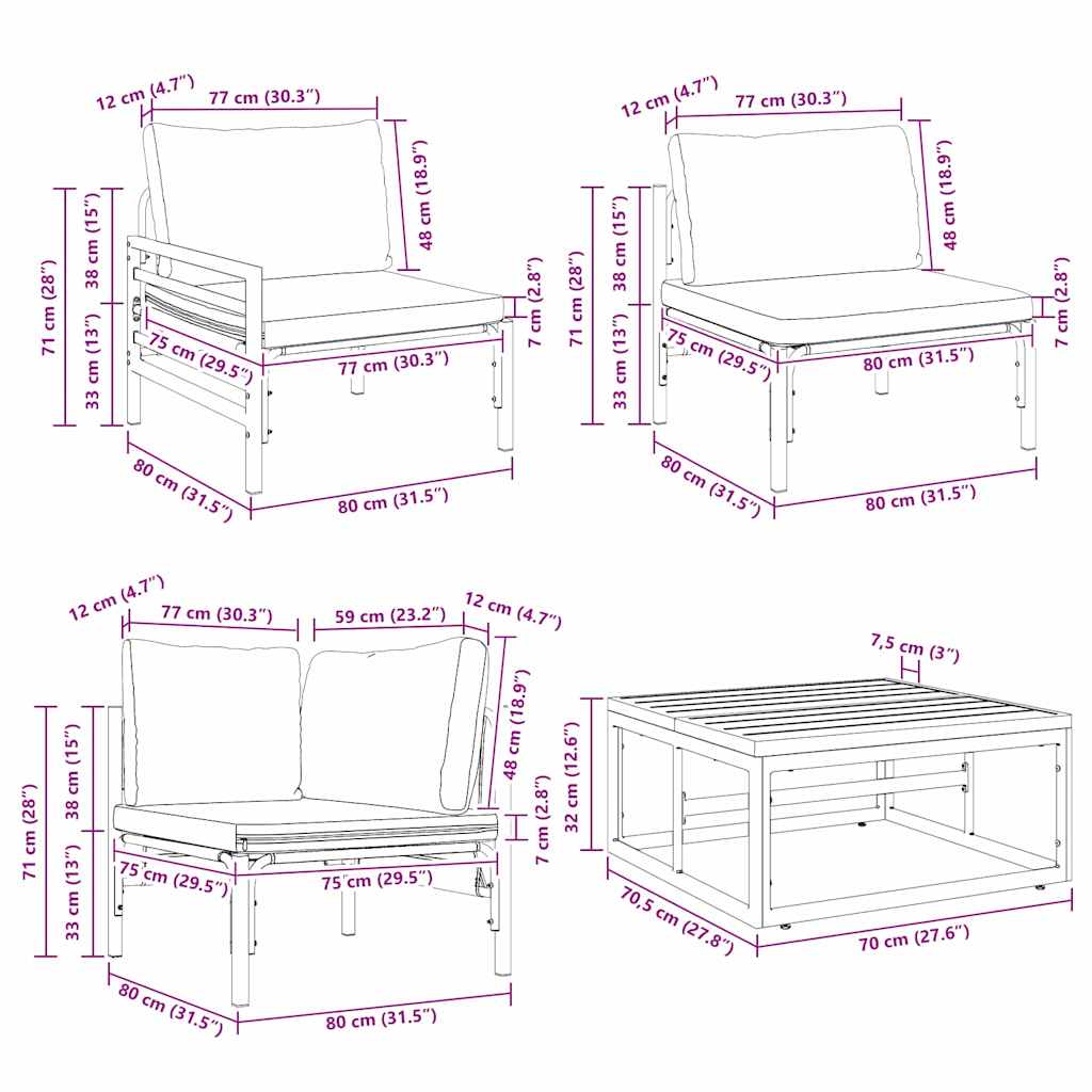 vidaXL Salon de jardin avec coussins 14 pcs Noir Acier