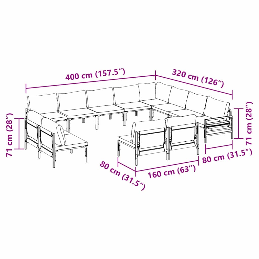 vidaXL Ensemble de canapés de jardin avec coussins 12 pcs Acier noir