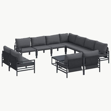 vidaXL Gartensofa-set mit Kissen 12 pcs Schwarz Stahl
