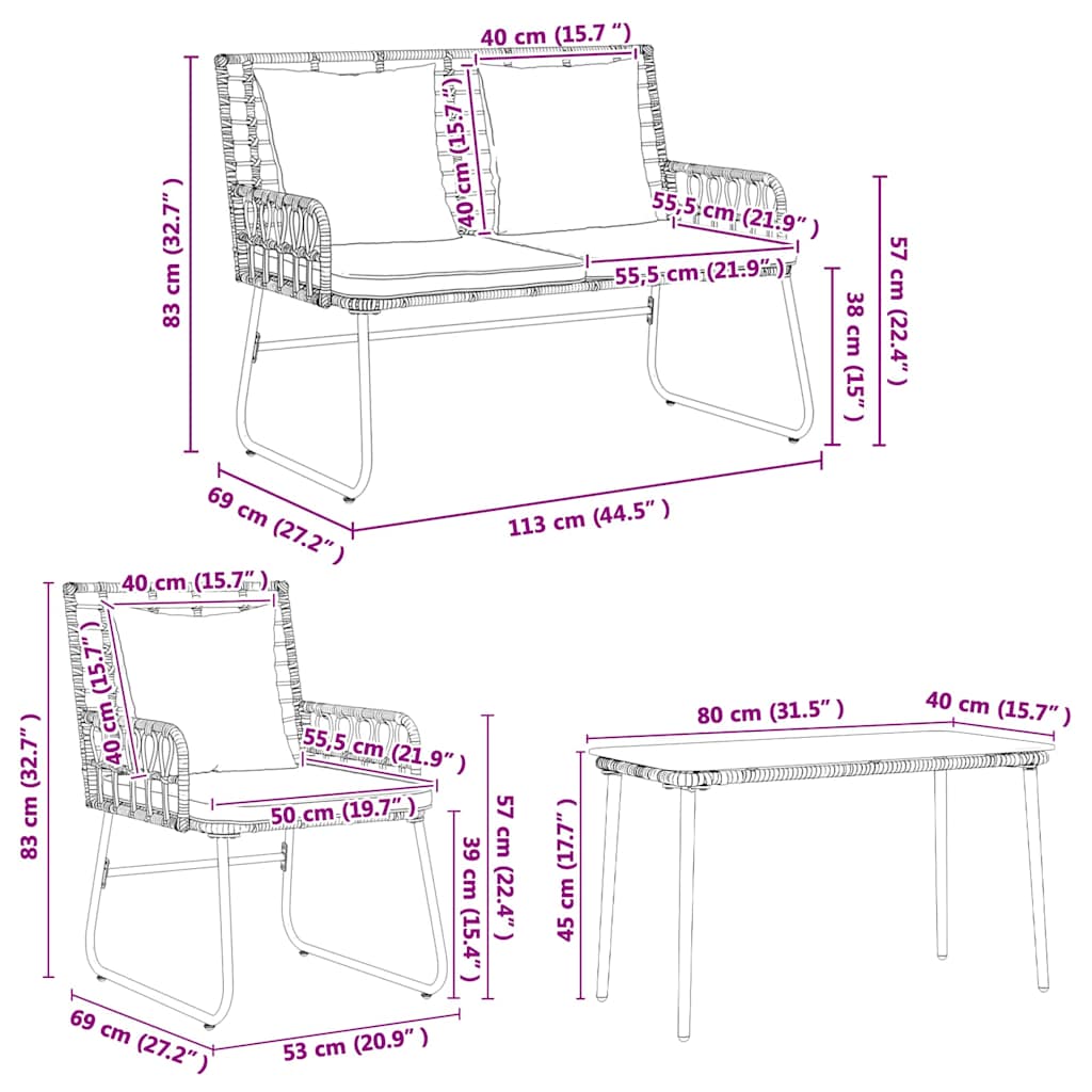 Gartenmöbel Set 4 pcs Schwarz und Anthrazit Poly-Rattan