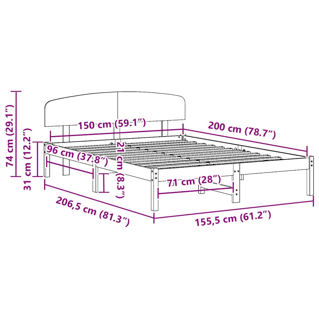 Bettrahmen Wachsbraun 150 x 200 cm Massives Kiefernholz