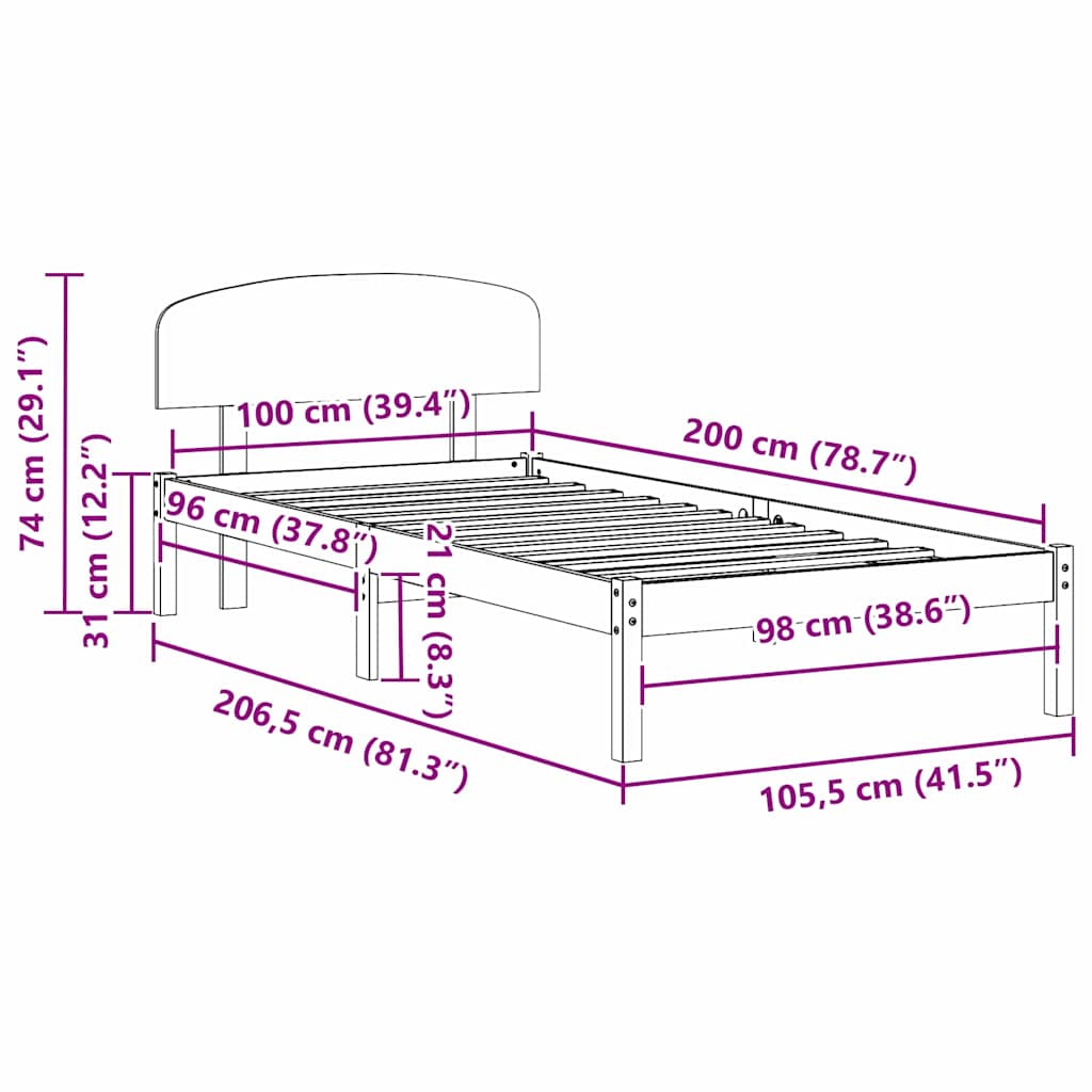 Bettrahmen mit Kopfteil Weiß 100 x 200 cm Massives Kiefernholz