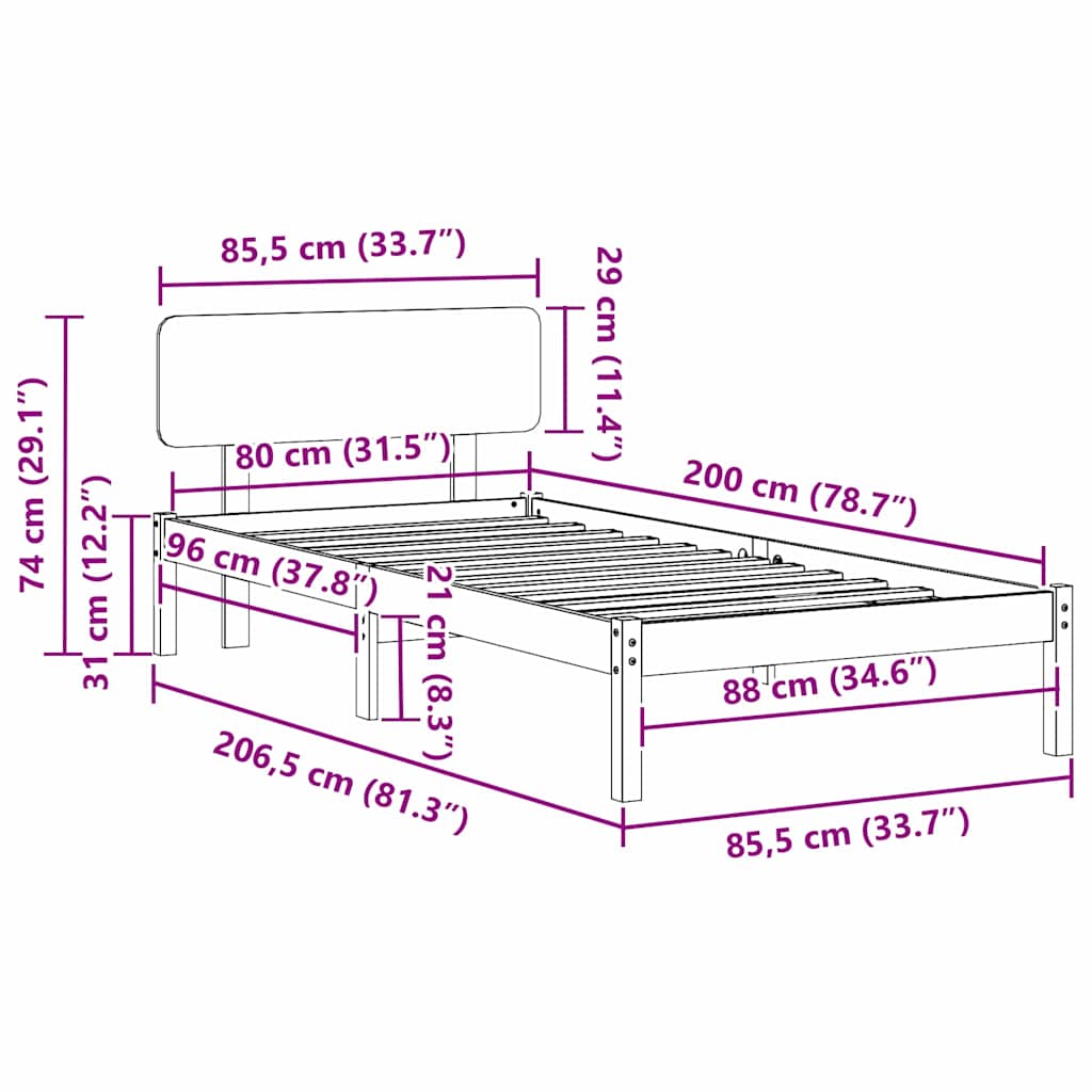 Bettrahmen Wachsbraun 80 x 200 cm Massives Kiefernholz