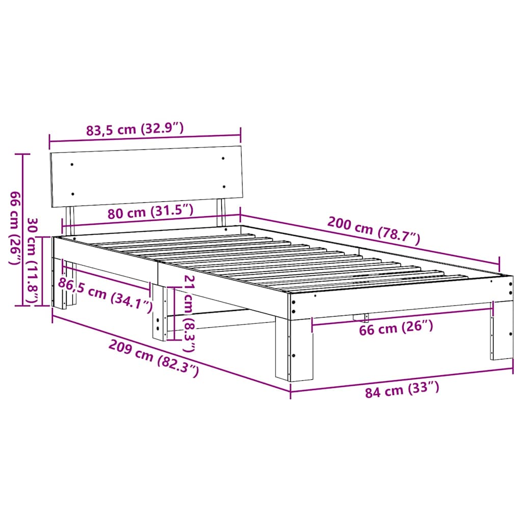 Bettrahmen Wachsbraun 80 x 200 cm Massives Kiefernholz