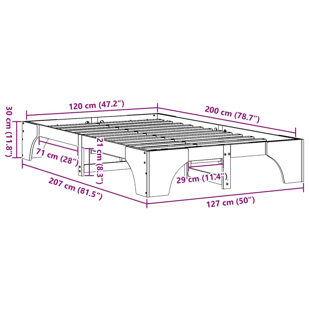 Bettrahmen Weiß 120 x 200 cm Massives Kiefernholz