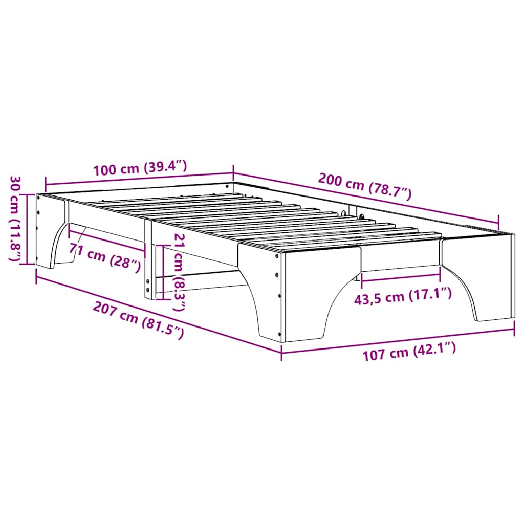 Bettrahmen Weiß 100 x 200 cm Massives Kiefernholz