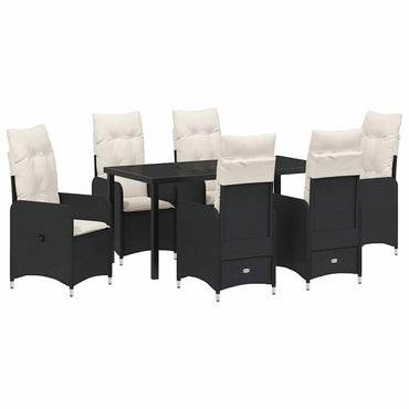 vidaXL Salon de salle à manger de jardin avec coussins 7 pcs Résine tressée noire