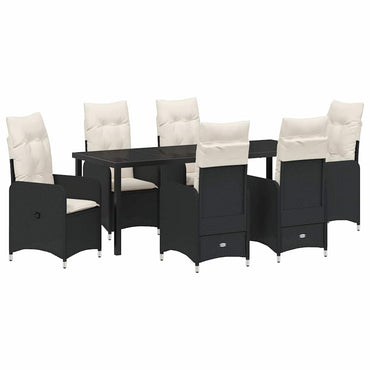 vidaXL Garten Essgruppe mit Kissen 7 pcs Schwarz Poly Rattan