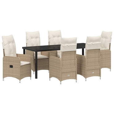 vidaXL Garten Essgruppe mit Kissen 7 pcs Beige Poly Rattan