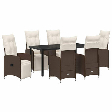 vidaXL Garten Essgruppe mit Kissen 7 pcs Braun Poly-Rattan