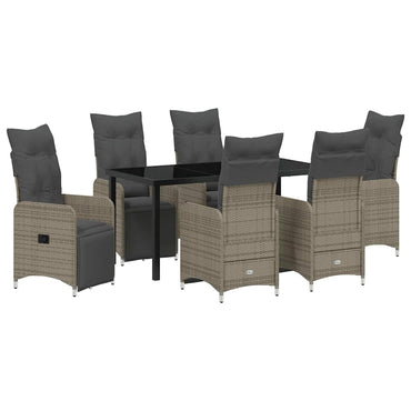 vidaXL Salon de jardin à dîner avec coussins 7 pcs Gris résine tressée