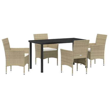 vidaXL Garten Essgruppe mit Kissen 5 pcs Beige Poly-Rattan