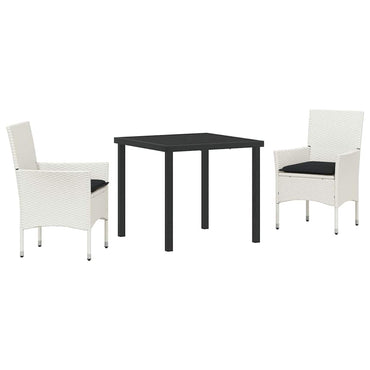 vidaXL Garten Essgruppe mit Kissen 3 pcs Weiß Poly-Rattan