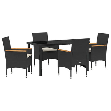vidaXL Garten Essgruppe mit Kissen 5 pcs Schwarz Poly-Rattan