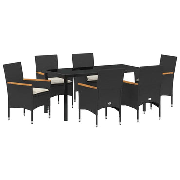 vidaXL Salon de salle à manger de jardin avec coussins 7 pcs Résine tressée noire