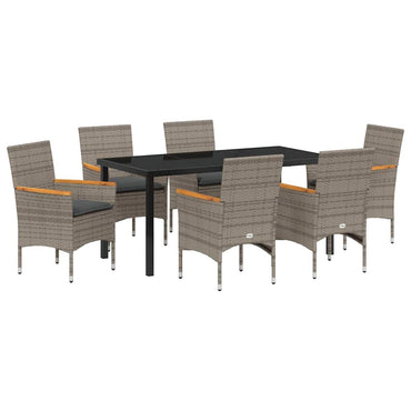 vidaXL Salon de jardin à dîner avec coussins 7 pcs Gris résine tressée