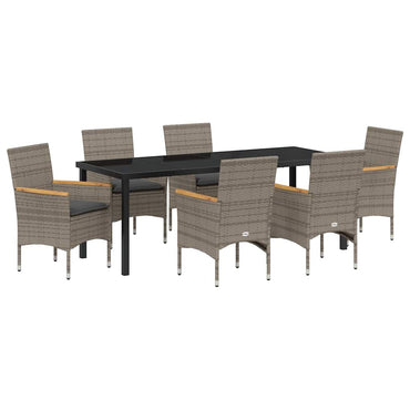 vidaXL Salon de jardin à dîner avec coussins 7 pcs Gris résine tressée
