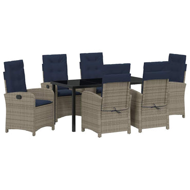 vidaXL Salon de jardin à dîner avec coussins 7 pcs Gris résine tressée