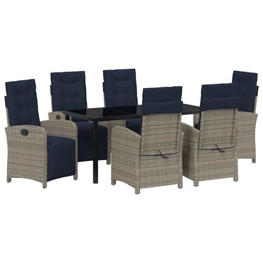 vidaXL Salon de jardin à dîner avec coussins 7 pcs Gris résine tressée