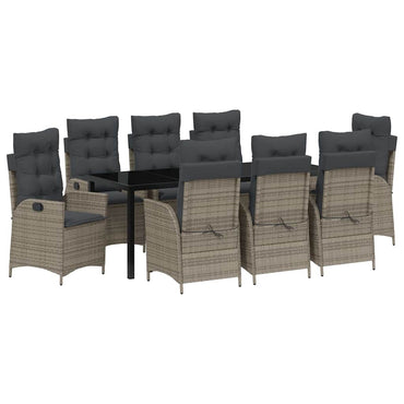 vidaXL Garten Essgruppe mit Kissen 9 pcs Grau Poly-Rattan