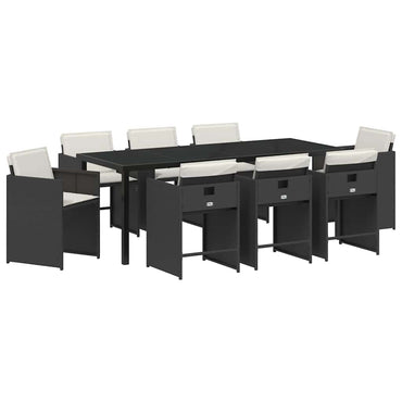 vidaXL Garten Essgruppe 9 pcs Schwarz Poly-Rattan