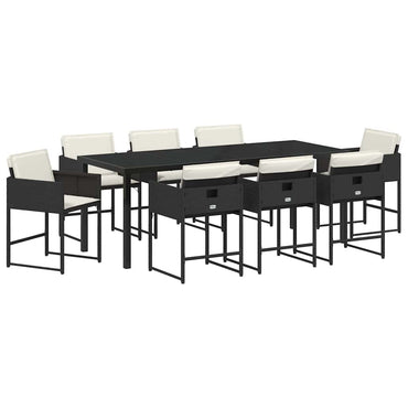 vidaXL Garten Essgruppe 9 pcs Schwarz Poly-Rattan