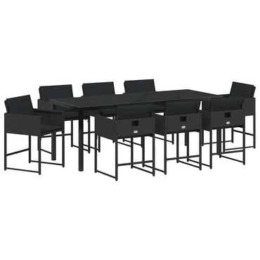 vidaXL Garten Essgruppe 9 pcs Schwarz Poly-Rattan