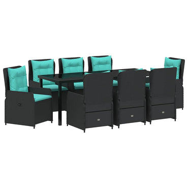vidaXL Garten Essgruppe 9 pcs Schwarz Poly Rattan