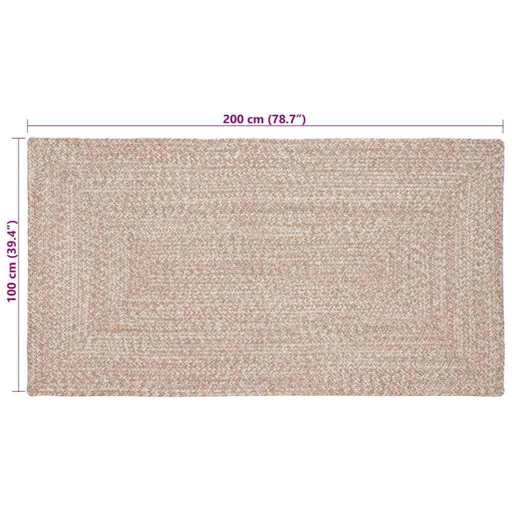 Tapis de couloir vidaXL en jute naturel et blanc 100 x 200 cm